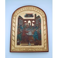 Greek Icon, Hand Painted Serigraph, The Last Supper, 14x10 in.