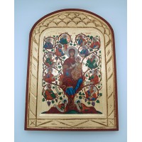 Greek Icon, Hand Painted Serigraph, Madonna & Apostles, 14x10 in.