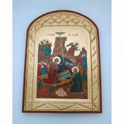 Greek Icon, Hand Painted Serigraph, Nativity, 14x10 in.