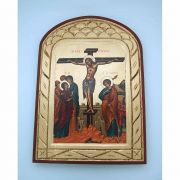 Greek Icon, Hand Painted Serigraph, Crucifixion, 14x10 in.