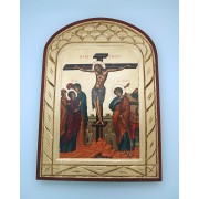 Greek Icon, Hand Painted Serigraph, Crucifixion, 14x10 in.