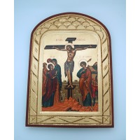 Greek Icon, Hand Painted Serigraph, Crucifixion, 14x10 in.