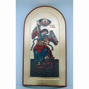 Greek Icon, Hand Painted Serigraph, St. Michael, 17x9 in.
