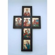 Greek Icon, Hand Painted Serigraph Cross, 16 in.