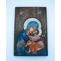 Hand Painted Serigraph on Antique Wood, Gold Leaf, Silver Inlay, 8x12 in.
