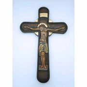Greek Icon Cross, Hand Painted on Antique Wood, Gold Leaf, 16 1/2 in.