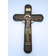 Greek Icon Cross, Hand Painted on Antique Wood, Gold Leaf, 16 1/2 in.