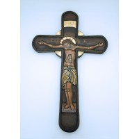 Greek Icon Cross, Hand Painted on Antique Wood, Gold Leaf, 16 1/2 in.
