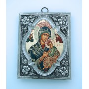 Polish Hand Painted Serigraph w/ Silver Overlay, Perpetual Help, 6 1/2 x 8 in.