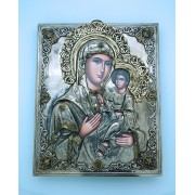Polish Hand Painted Serigraph w/ Silver Overlay, Perpetual Help, 9 1/2 x 12 in.