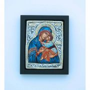 Greek Icon, Sterling Silver Plated, Blue Madonna, 2 1/2 x 3 in.