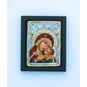 Greek Icon, Sterling Silver Plated, Red Madonna, 2 1/2 x 3 in.