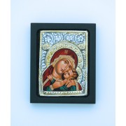 Greek Icon, Sterling Silver Plated, Red Madonna, 2 1/2 x 3 in.