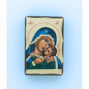 Greek Hand Painted Serigraph Table Icon, Blue Madonna, 2 1/2 x 1 1/2 in.