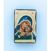 Greek Hand Painted Serigraph Table Icon, Blue Madonna, 2 1/2 x 1 1/2 in.