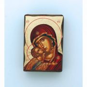 Greek Hand Painted Serigraph Table Icon, Red Madonna, 2 1/2 x 1 1/2 in.