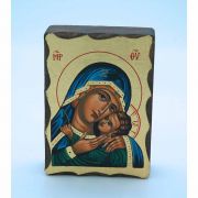 Greek Hand Painted Serigraph Table Icon, Blue Madonna, 2 1/2 x 3 1/2 in.