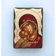Greek Hand Painted Serigraph Table Icon, Red Madonna, 2 1/2 x 3 1/2 in.