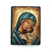 Greek Hand Painted Serigraph on Canvas & Antique Wood, Gold Leaf, 5 1/2 x 7 in.