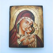 Greek Hand Painted Serigraph on Canvas & Antique Wood, Gold Leaf, 7x9 in.