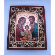 Greek Hand Painted Serigraph, Flowered Frame, Holy Family, 8 1/2 x 10 in.