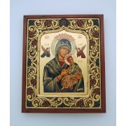 Greek Hand Painted Serigraph, Flowered Frame, Perpetual Help, 8 1/2 x 10 in.
