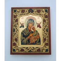 Greek Hand Painted Serigraph, Flowered Frame, Perpetual Help, 8 1/2 x 10 in.