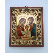 Greek Hand Painted Serigraph, Flowered Frame, Holy Family, 12x14 in.