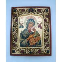 Greek Hand Painted Serigraph, Flowered Frame, Perpetual Help, 12x14 in.