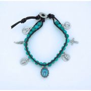 Hawaiian Cord Bracelet w/ Medals, Turquoise Beads