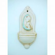 Italian Holy Water Font, Pastel Blue Madonna & Child, 6 in.