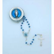 Italian Round Metal Box w/ 4 mm. Rosary, Small, Miraculous Medal