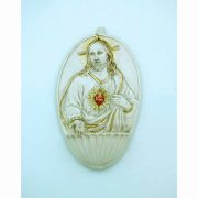Italian Holy Water Font, Sacred Heart w/ Gold, 4 1/2 in., Resin