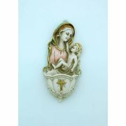 Italian Holy Water Font, Madonna and Child, 3 1/2 in., Resin