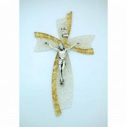 Italian Genuine Murano Glass Crucifix, Pebbled, Fancy Gold, 8 1/4 in.