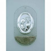 Italian Genuine Murano Glass Holy Water Font, Silver, Holy Family, 5 1/2 in.