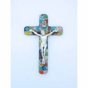 Italian Genuine Murano Glass Crucifix, Millefiori, 4 in.