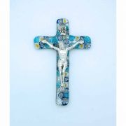 Italian Genuine Murano Glass Crucifix, Blue Millefiori, 4 in.