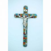 Italian Genuine Murano Glass Crucifix, Multi-Colored Flowers, 6 in.