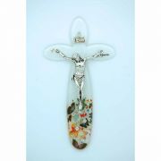 Italian Genuine Murano Glass Crucifix, Butterflies, 6 in.