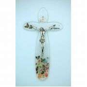 Italian Genuine Murano Glass Crucifix, Butterflies, 8 in.