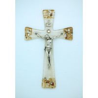 Italian Genuine Murano Glass Crucifix, Gold & Copper, 6 in.