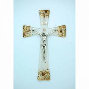 Italian Genuine Murano Glass Crucifix, Gold & Copper, 8 in.