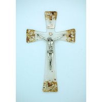 Italian Genuine Murano Glass Crucifix, Gold & Copper, 8 in.