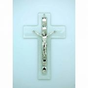 Italian Genuine Murano Glass Crucifix, Clear, Crystals, 6 in.