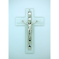 Italian Genuine Murano Glass Crucifix, Clear, Crystals, 6 in.