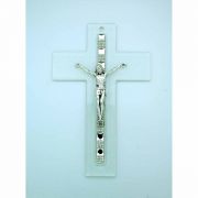 Italian Genuine Murano Glass Crucifix, Clear, Crystals, 8 in.