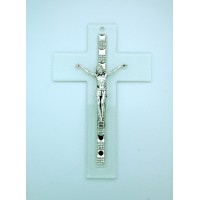 Italian Genuine Murano Glass Crucifix, Clear, Crystals, 8 in.