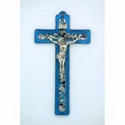 Italian Genuine Murano Glass Crucifix, Blue, 6 in.