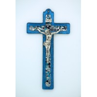 Italian Genuine Murano Glass Crucifix, Blue, 6 in.